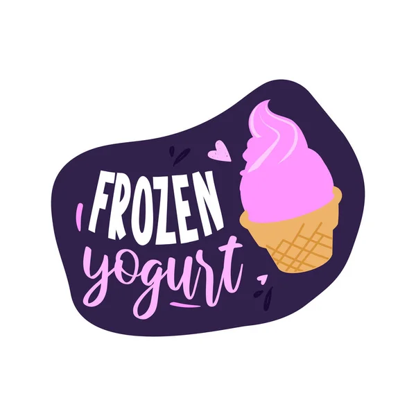 Text label with frozen yogurt in waffle cone. — Stock Vector