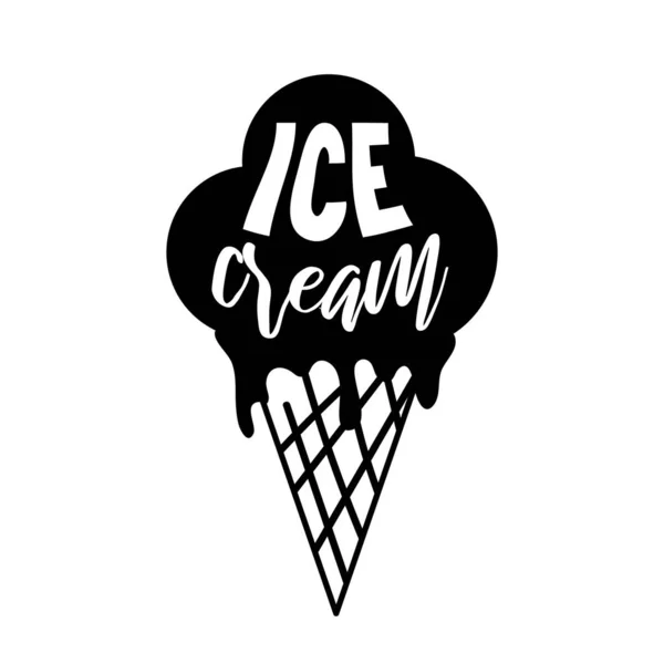 Helado en cono de gofre con etiqueta de texto . — Vector de stock