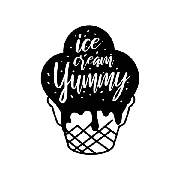 Ice-cream in waffle cone with text label. — Stock Vector