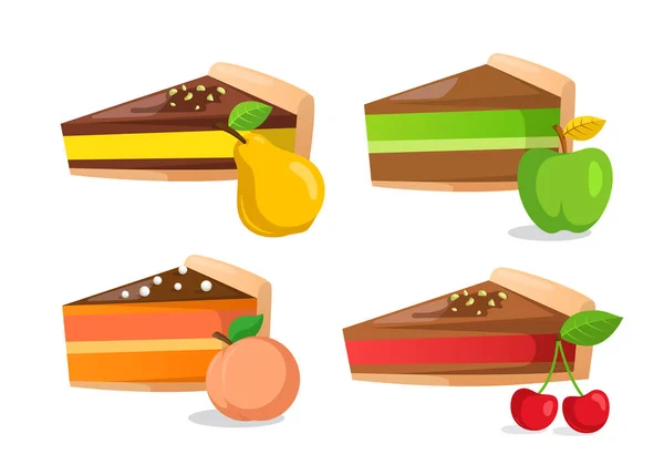 Conjunto de piezas de pastel con frutas y bayas . — Vector de stock