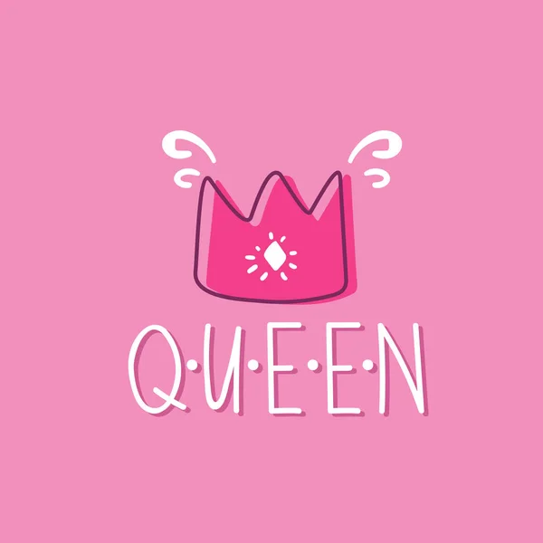 Pink crown and hand-lettering queen. — Stock Vector