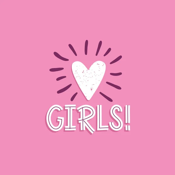 Heart shape and hand-lettering Girls. — Stock Vector