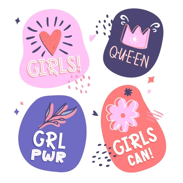Set of hand-lettering labels feminism girls power. — Stock Vector