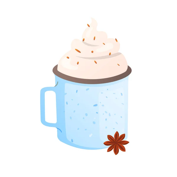 Чашка кави з вершковою піною та зіркою анісу . — стоковий вектор