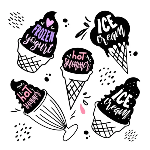 Set of ice-cream kids with various text labels. — Stock Vector