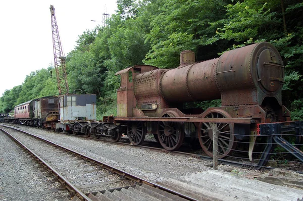 Train à vapeur désaffecté et chariot — Photo