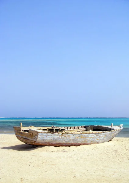 Sahilde shipwrecked ahşap tekne