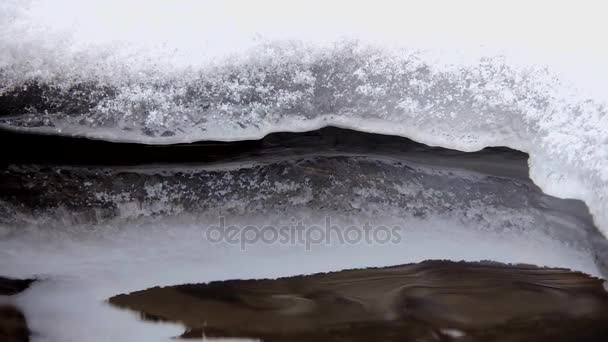 Is på vattnet, mountain creek, stream, river - strömmande vatten, närbild — Stockvideo