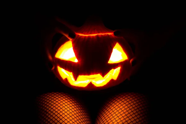 Zucca di Halloween su collant — Foto Stock