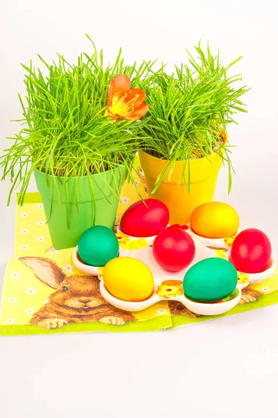 Oeufs de Pâques et décoration — Photo