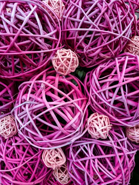 Large Number Colored Rattan Balls Different Sizes Close Range — Stock Photo, Image