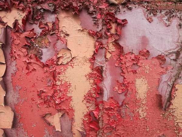 Die Metalloberfläche Ist Mit Roter Farbe Verschiedenen Schattierungen Und Rost — Stockfoto