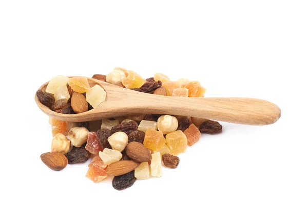 Nuts and dried fruits mix isolated — Stock Photo, Image