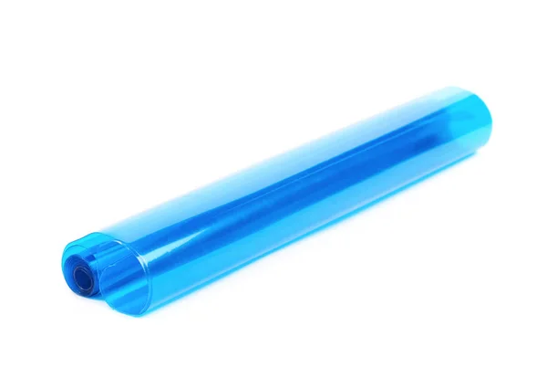 Roll tube of transparent blue plastic — Stock Photo, Image