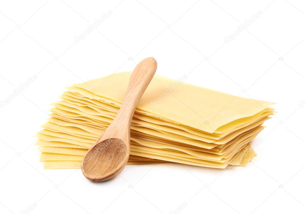Pile of dried lasagna sheets isolated