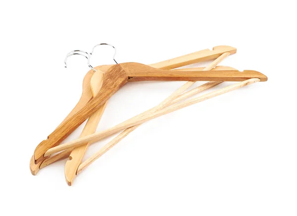 Stapel van lichte houten hangers — Stockfoto