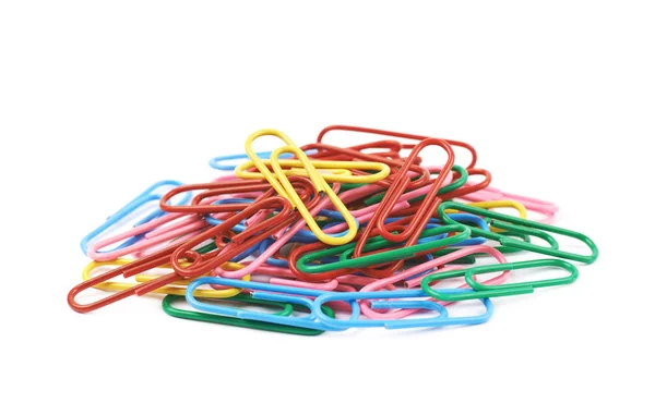 Pile of colorful office clips isolated — Stock Photo, Image