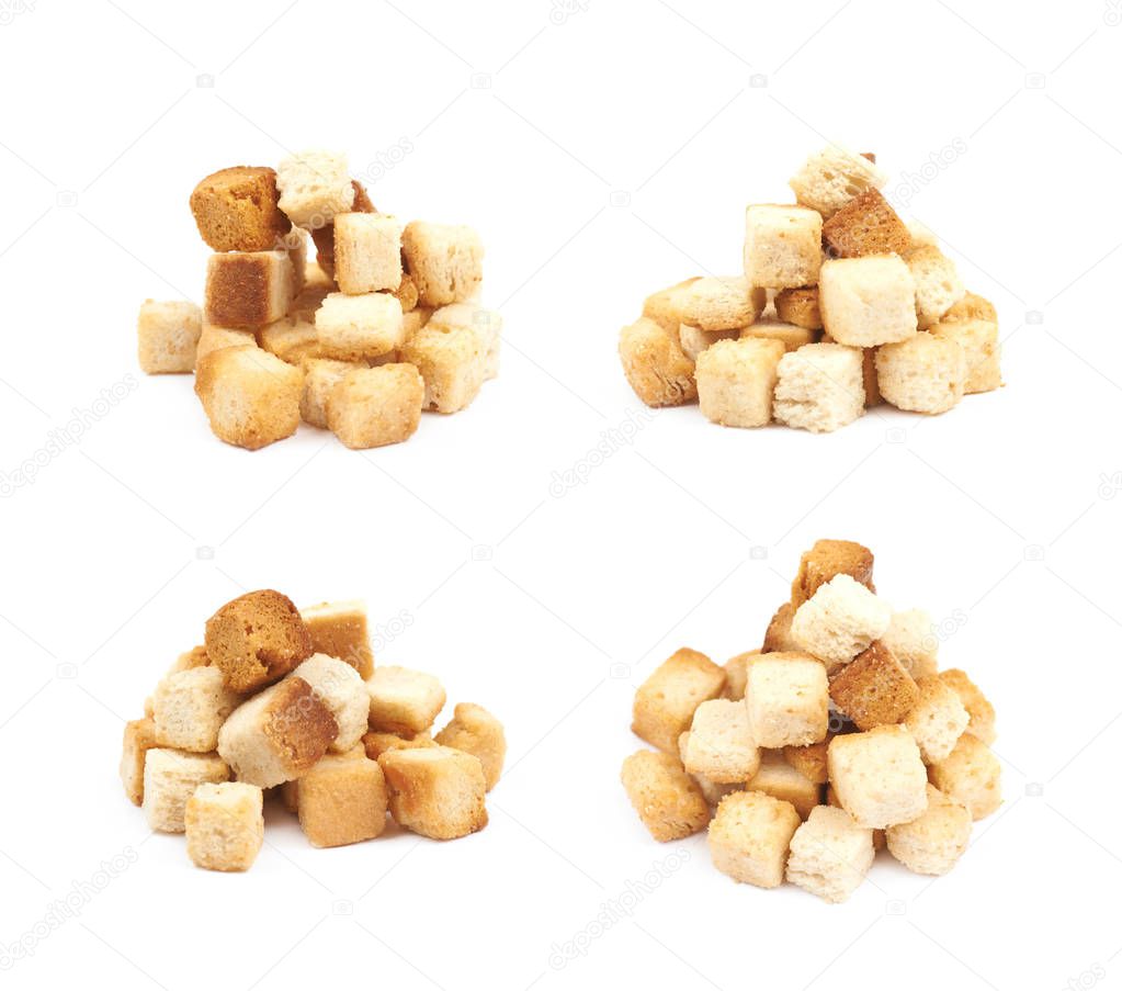 Pile of garlic croutons isolated