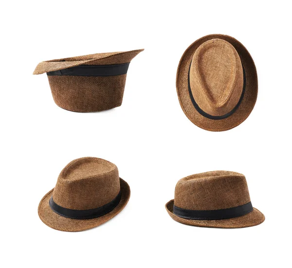 İzole kahverengi fedora şapka — Stok fotoğraf