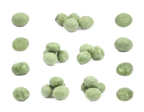 Gröna wasabi belagda jordnötter isolerade — Stockfoto