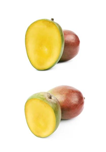 Fruta de manga cortada e cortada isolada — Fotografia de Stock
