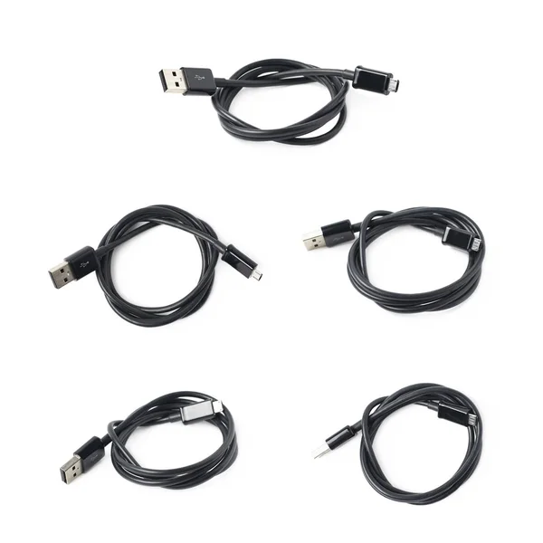 Cable USB plegado negro aislado — Foto de Stock