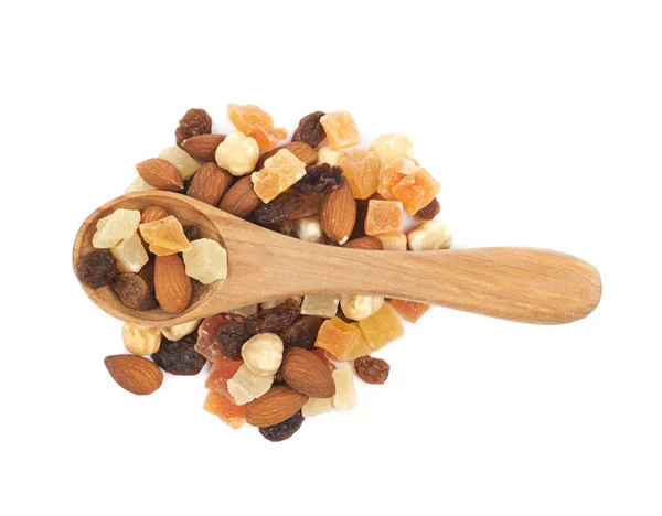 Nuts and dried fruits mix isolated — Stock Photo, Image