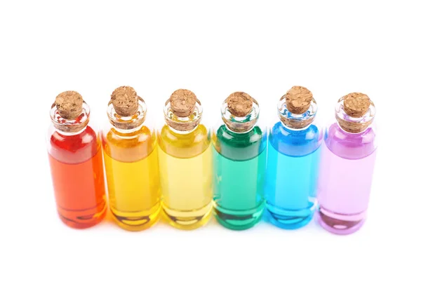 Set van kleine flacon flessen geïsoleerd — Stockfoto