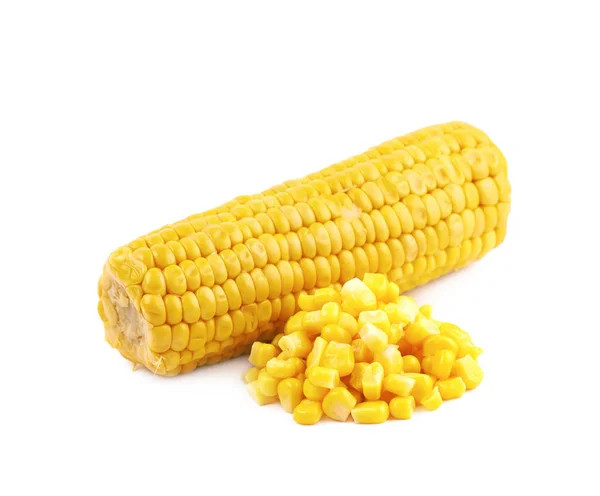 Corncob di sebelah tumpukan kernel — Stok Foto