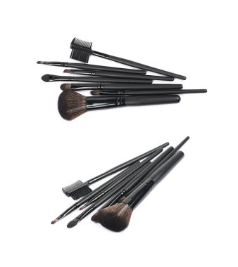 Makyaj yığını araçları ve izole fırçaladı