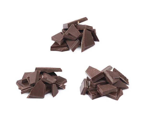 Pila de trozos de barra de chocolate aislados —  Fotos de Stock