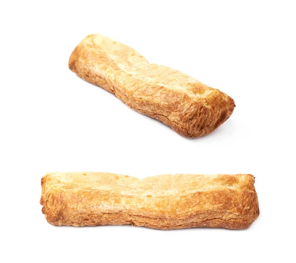 Single sausage pastry bun isolated — Stock Photo, Image