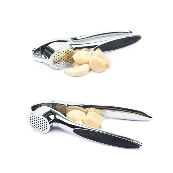 Metal garlic press utensil isolated — Stock Photo, Image