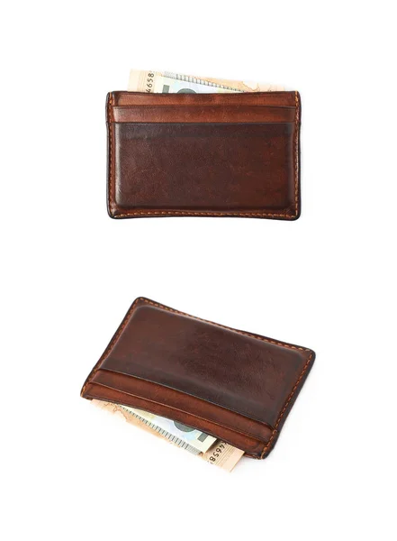 Kožené karty držitele peněženka, samostatný — Stock fotografie