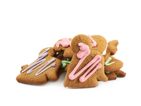 Pile of glazed gingerbreads isolated — Stock Photo, Image