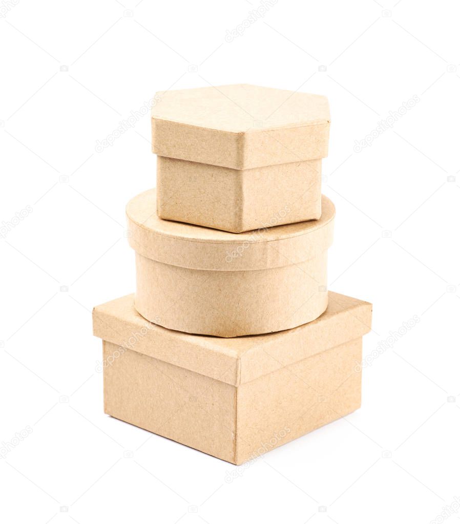 Pile of paper gift boxes isolated