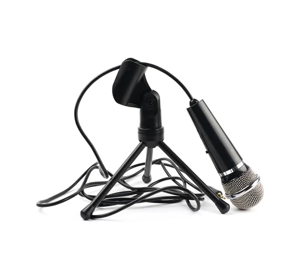 Microfone e um suporte de rack isolado — Fotografia de Stock