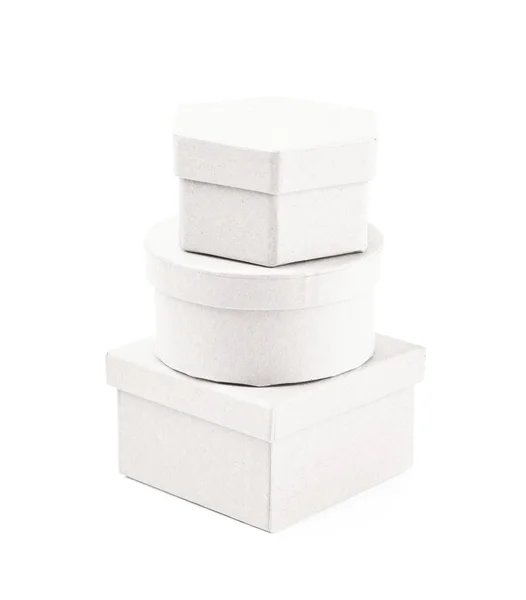 Pile of paper gift boxes isolated — Stock Photo, Image