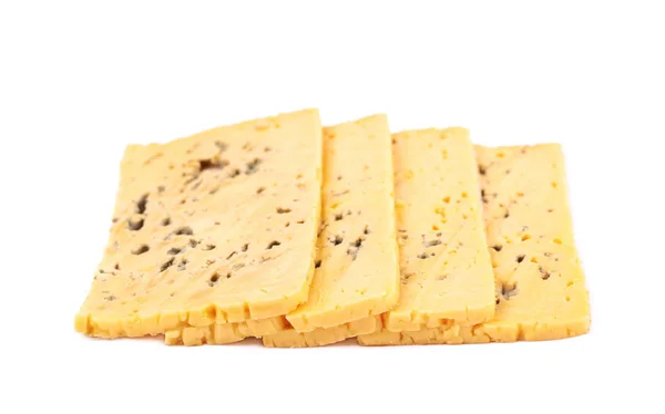 Fette multiple di formaggio giallo isolate — Foto Stock