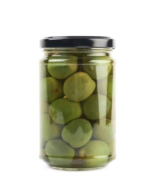 Yeşil Zeytin izole kavanoz