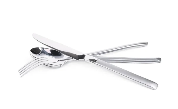 Cuchillo, tenedor y cuchara de composición aislada — Foto de Stock