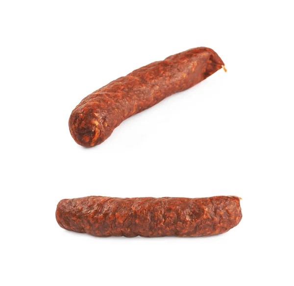 Stick of a smoked sausage isolated — Stock Photo, Image