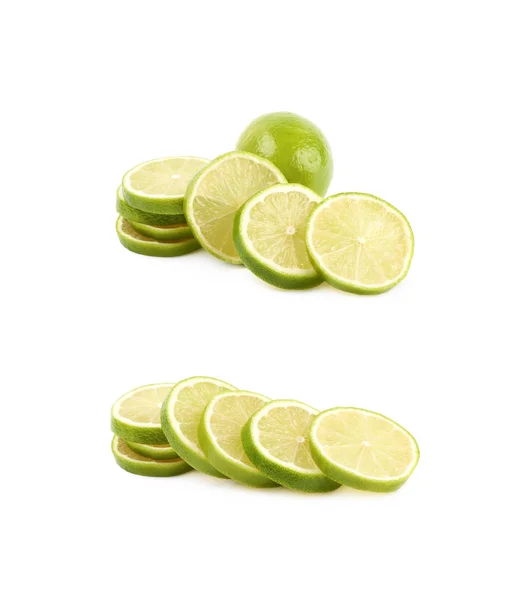Pilha de múltiplas fatias de limão isoladas — Fotografia de Stock