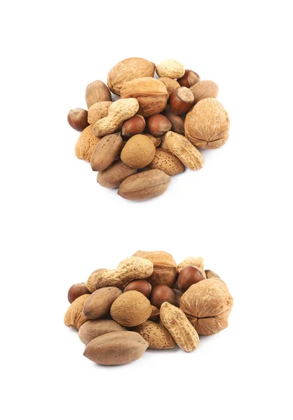 Hromadu více druh ořechů, samostatný — Stock fotografie