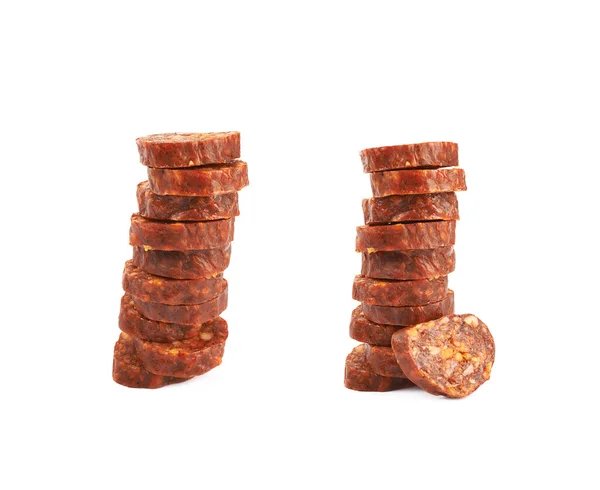Pilha de várias fatias de salsicha — Fotografia de Stock