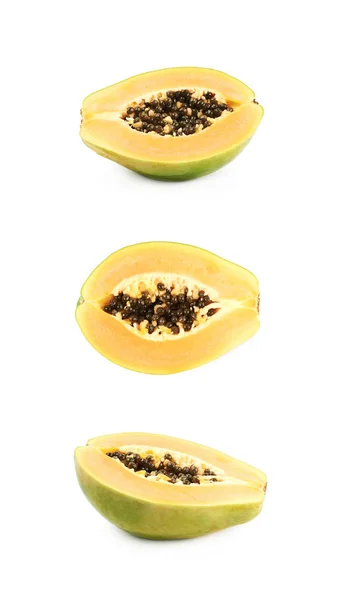 Geschnittene Hälfte einer Papaya-Frucht isoliert — Stockfoto