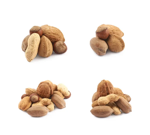 Högen av flera slags nötter isolerade — Stockfoto