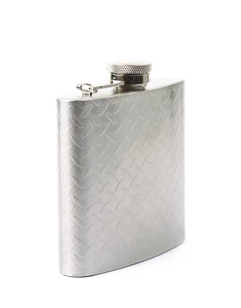 Chrome metal drinking flask isolated — Stock Photo, Image