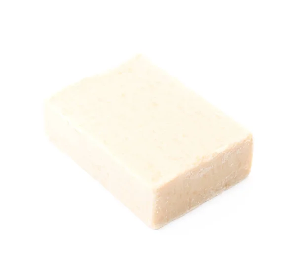 Beżowy kawałek mydło na białym tle — Zdjęcie stockowe