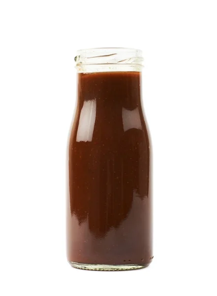 Butelka słoik sosu barbecue, na białym tle — Zdjęcie stockowe